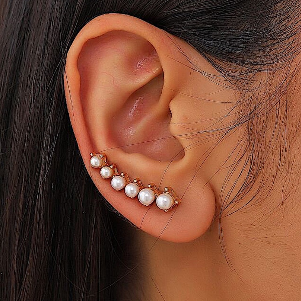 Gold Pearl Ear Climber Earrings, Ear Jacket, Studs, Huggies, Minimalist